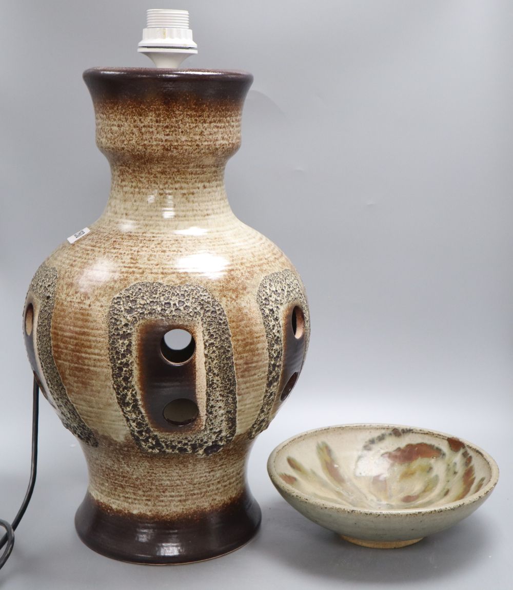 An early Mike Dodd Studio pottery bowl and a pottery lamp base, height 47cm